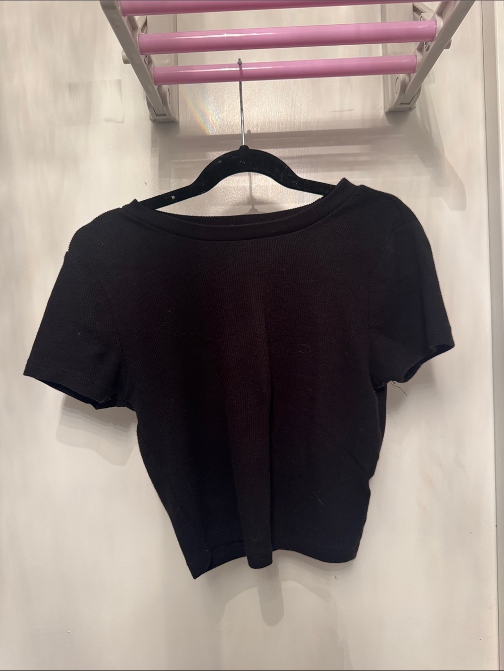 Garage Black Short Sleeve Ribbed Crop Top